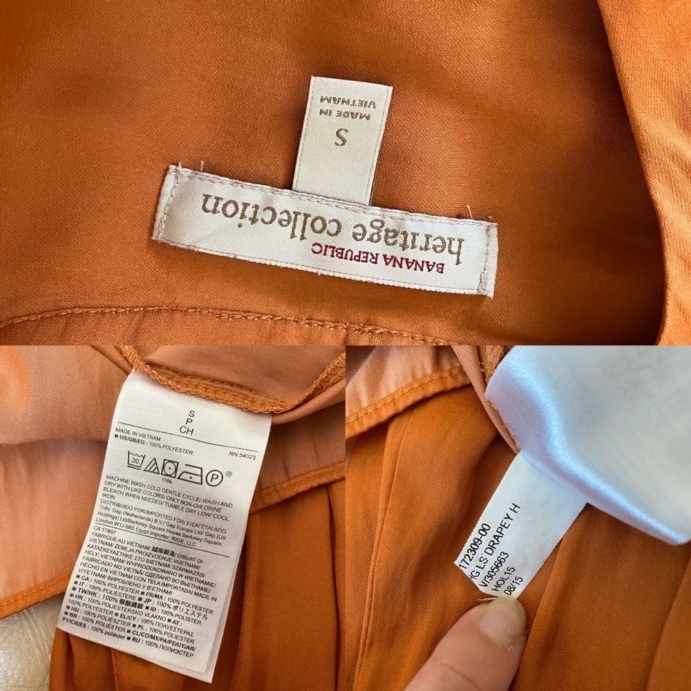 BANANA REPUBLIC Heritage sz S Orange Long Sleeve Ruffle Shirt - Picture 8 of 8